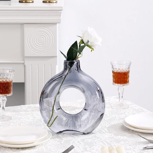Glass Donut Vase, Clear Donut Vase, Round Glass Vases for Flowers, Modern Vases for Home, Living Room, Dining Table, Entryway, Mantle, Shelf, Wedding, Office, Coffee Table in Saudi Arabia