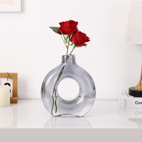 Glass Donut Vase, Clear Donut Vase, Round Glass Vases for Flowers, Modern Vases for Home, Living Room, Dining Table, Entryway, Mantle, Shelf, Wedding, Office, Coffee Table in Saudi Arabia