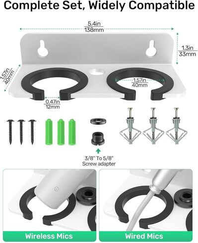 Multi Microphone Holder for Handheld Dynamic, Wired and Wireless Mics,Double Microphone Stand,Rubber Padding/Wall Mounted or Mounted to 5/8"-27 or 3/8"-16 threaded Stands in Kuwait