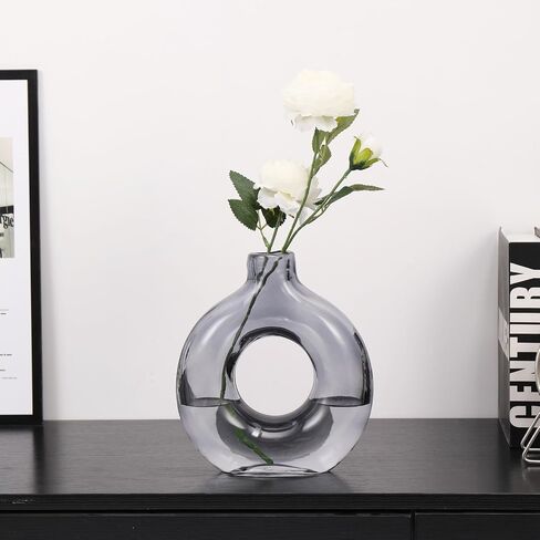 Glass Donut Vase, Clear Donut Vase, Round Glass Vases for Flowers, Modern Vases for Home, Living Room, Dining Table, Entryway, Mantle, Shelf, Wedding, Office, Coffee Table in Saudi Arabia