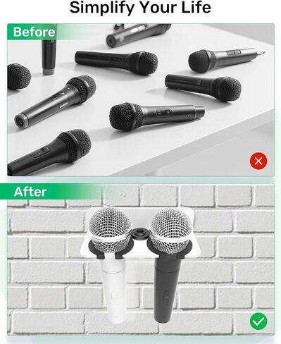 Multi Microphone Holder for Handheld Dynamic, Wired and Wireless Mics,Double Microphone Stand,Rubber Padding/Wall Mounted or Mounted to 5/8"-27 or 3/8"-16 threaded Stands in Kuwait