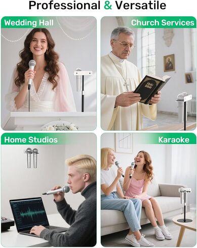 Multi Microphone Holder for Handheld Dynamic, Wired and Wireless Mics,Double Microphone Stand,Rubber Padding/Wall Mounted or Mounted to 5/8"-27 or 3/8"-16 threaded Stands in Kuwait