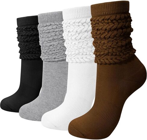 Slouchy Socks for Women 4 Pairs Slouch Long Scrunch Knee High Sock Knit Cotton Boot Tube Socks in Kuwait