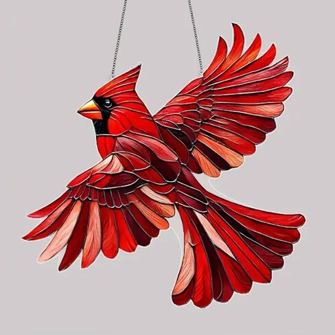 1-Piece Decorative Hanging Ornaments Acrylic Cardinal Bird Hanging Ornament – Vibrant Animal-Themed Decorative Hanging Ornament for Garden and Home to Enhance Natural Charm in Saudi Arabia