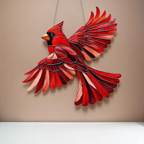 1-Piece Decorative Hanging Ornaments Acrylic Cardinal Bird Hanging Ornament – Vibrant Animal-Themed Decorative Hanging Ornament for Garden and Home to Enhance Natural Charm in Saudi Arabia