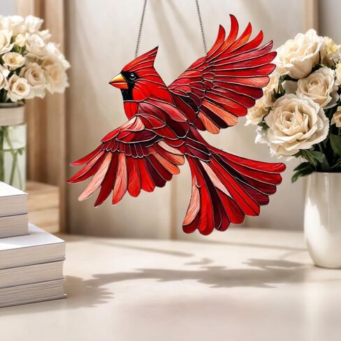 1-Piece Decorative Hanging Ornaments Acrylic Cardinal Bird Hanging Ornament – Vibrant Animal-Themed Decorative Hanging Ornament for Garden and Home to Enhance Natural Charm in Saudi Arabia