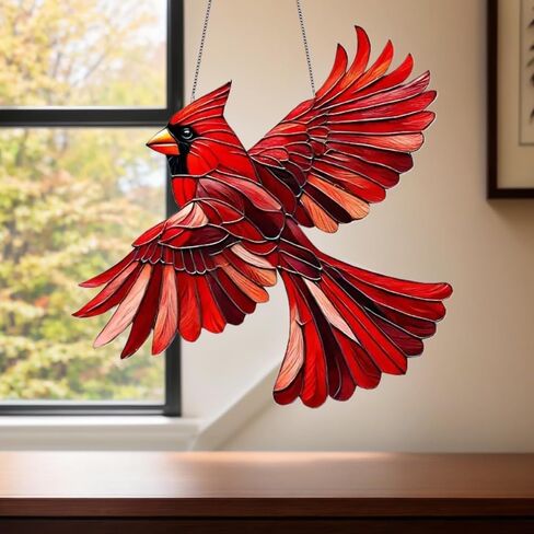 1-Piece Decorative Hanging Ornaments Acrylic Cardinal Bird Hanging Ornament – Vibrant Animal-Themed Decorative Hanging Ornament for Garden and Home to Enhance Natural Charm in Saudi Arabia