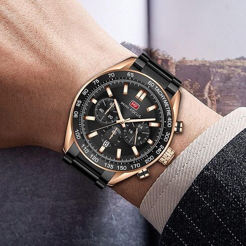 Mens Watches Chronograph Analog Quartz Business Dress Stainless Steel Casual Blue Wrist Watch Date Waterproof Reloj De Hombre Luminous Multifunction Two Tone Gift Watch for Men in Saudi Arabia