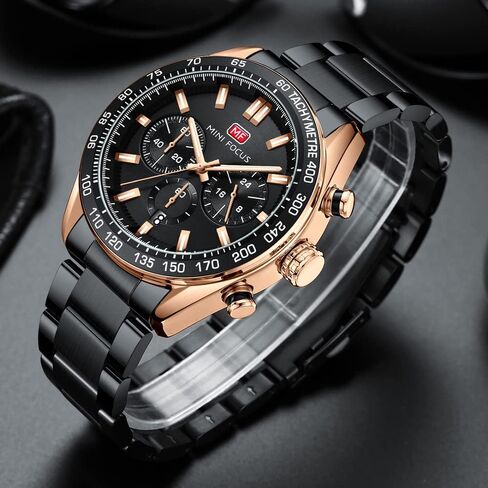 Mens Watches Chronograph Analog Quartz Business Dress Stainless Steel Casual Blue Wrist Watch Date Waterproof Reloj De Hombre Luminous Multifunction Two Tone Gift Watch for Men in Saudi Arabia