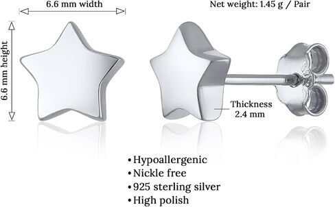 925 Sterling Silver Earrings Push Back Sterling Silver Stud Earrings Hearts, Stars, Lightning Dainty Jewelry Hypoallergenic Earrings for Women Chic & Cute Earrings for Teen Girls Gift for Her in Saudi Arabia