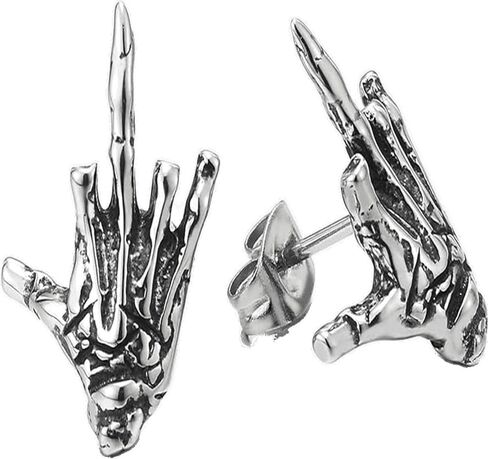 Vintage Hand Skeleton Bone Stud Earrings Mens Womens Stainless Steel Screw Back Stud Earrings Punk Rock Gothic Halloween Jewelry in Saudi Arabia