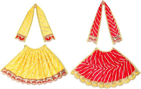 Set of 2 Decorative Laxmi Durga Devi MATA Dress poshak vastra Cloth lehanga Chunari Pooja Item Idol Statue Indian Traditional Diwali Decorations Festival Home Temple Decoration(Size-5")(Red,Yellow) in Saudi Arabia
