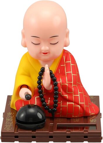 VICASKY Solar Buddha Statue Outdoor Cute Kongfu Monk Car Interior Display Decoration Cute Little Monks Monks Figurine Statue Funny Car Shaking Head Chinese Little Buddha Monk Statue in Kuwait