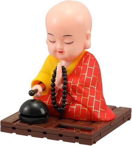 VICASKY Solar Buddha Statue Outdoor Cute Kongfu Monk Car Interior Display Decoration Cute Little Monks Monks Figurine Statue Funny Car Shaking Head Chinese Little Buddha Monk Statue in Kuwait