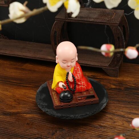 VICASKY Solar Buddha Statue Outdoor Cute Kongfu Monk Car Interior Display Decoration Cute Little Monks Monks Figurine Statue Funny Car Shaking Head Chinese Little Buddha Monk Statue in Kuwait