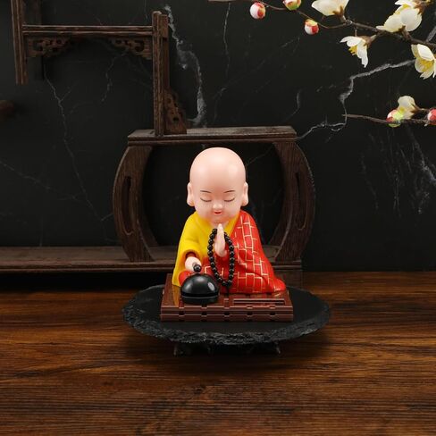 VICASKY Solar Buddha Statue Outdoor Cute Kongfu Monk Car Interior Display Decoration Cute Little Monks Monks Figurine Statue Funny Car Shaking Head Chinese Little Buddha Monk Statue in Kuwait
