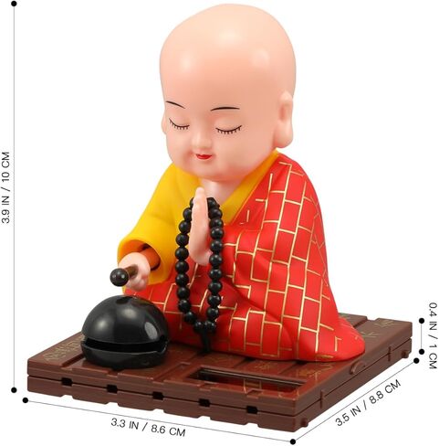 VICASKY Solar Buddha Statue Outdoor Cute Kongfu Monk Car Interior Display Decoration Cute Little Monks Monks Figurine Statue Funny Car Shaking Head Chinese Little Buddha Monk Statue in Kuwait