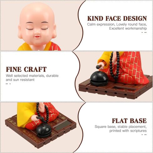 VICASKY Solar Buddha Statue Outdoor Cute Kongfu Monk Car Interior Display Decoration Cute Little Monks Monks Figurine Statue Funny Car Shaking Head Chinese Little Buddha Monk Statue in Kuwait
