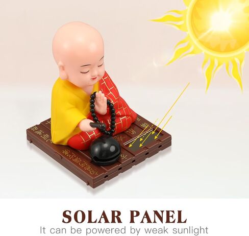VICASKY Solar Buddha Statue Outdoor Cute Kongfu Monk Car Interior Display Decoration Cute Little Monks Monks Figurine Statue Funny Car Shaking Head Chinese Little Buddha Monk Statue in Kuwait