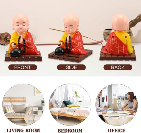VICASKY Solar Buddha Statue Outdoor Cute Kongfu Monk Car Interior Display Decoration Cute Little Monks Monks Figurine Statue Funny Car Shaking Head Chinese Little Buddha Monk Statue in Kuwait
