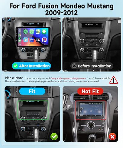 8 CORE 4G+64G Car Radio Stereo for Ford Fusion Mondeo Mustang 2009-2012 Wireless CarPlay Android Auto, 10.1 Inch 1280 * 720P IPS Touch Scree Android 13 GPS WiFi Bluetooth 32-Band DSP HD Camera in Saudi Arabia