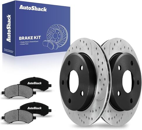 وسادات فرامل دوارة من السيراميك لدوارات الفرامل المحفورة والمشقوقة من AutoShack | بديل لـ 2005-2011 رام داكوتا 2006-2009 ميتسوبيشي رايدر 3.7L 4WD AWD RWD | المغلفة الإلكترونية | طقم فرامل 6 قطع | ShadowGuard in Kuwait