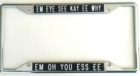 EM Eye See Kay EE WHY... License Plate Frame Black Background fits States with Tags on The top or Bottom in Saudi Arabia