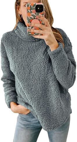 yoeasy Women's Turtleneck Fuzzy Fleece Sweatshirt Sherpa Warm Long Sleeve Pullover Jumper Tops in Saudi Arabia