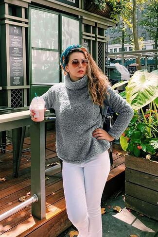 yoeasy Women's Turtleneck Fuzzy Fleece Sweatshirt Sherpa Warm Long Sleeve Pullover Jumper Tops in Saudi Arabia
