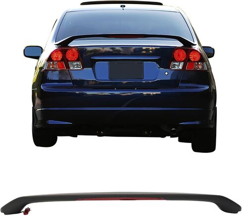 Trunk Spoiler with 3rd Brake Light Compatible with 2001-2005 Honda Civic Sedan, Factory Style Matte Black ABS Car Exterior Trunk Spoiler Rear Wing Tail Roof Top Lid by IKON MOTORSPORTS in Saudi Arabia