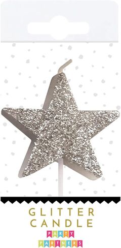 Party Partners Glitter Star Candle for Birthday Party Cake, 3", Silver in Saudi Arabia