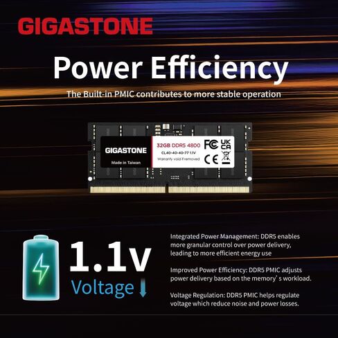 【ذاكرة الوصول العشوائي DDR5】 مجموعة GIGASTONE 32 جيجابايت (2 × 16 جيجابايت) DDR5 5600 ميجا هرتز PC5-44800 CL 46-46-46-90 1.1 فولت SODIMM 262 Pin غير مخزنة وغير ECC ترقية ذاكرة الكمبيوتر المحمول عالية الأداء in Saudi Arabia