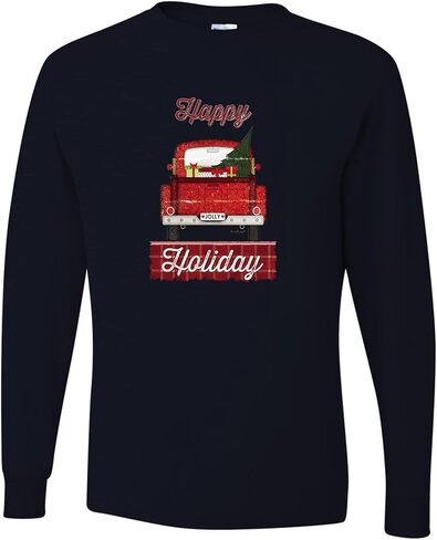 Ugly Christmas Happy Holiday Jolly Red Truck Pick Up Christmas Graphic Mens Long Sleeves in Saudi Arabia