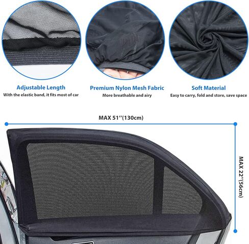 Car Window Shades, 2 Pack Breathable Stretch Mesh Side Car Window Sun Shades, Back Window Covers for Truck, SUV, Van in Saudi Arabia