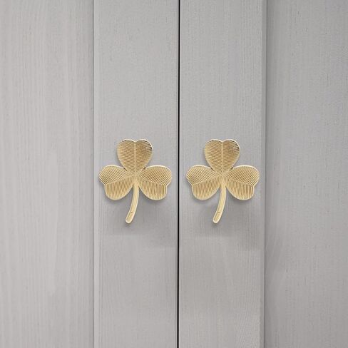 QianShi 2pcs Brass Shamrock Drawer Pull Knobs Kitchen Closet Knobs Vintage Dresser Wardrobe Door Decorative Handles Leaf Shaped Pulls Hardware Home Bedroom St. Patrick's Day Decor (Shamrock) in Kuwait