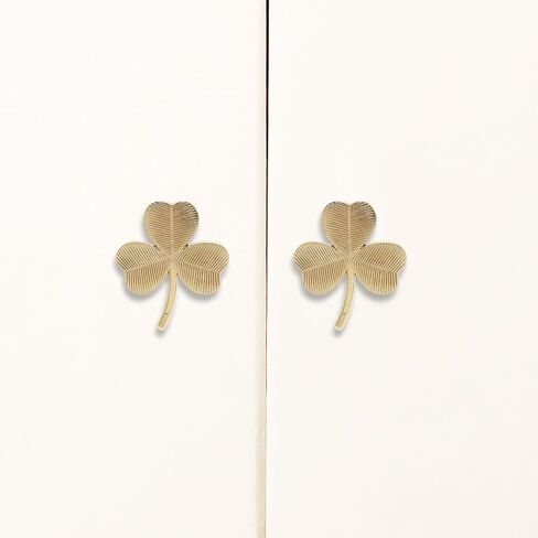 QianShi 2pcs Brass Shamrock Drawer Pull Knobs Kitchen Closet Knobs Vintage Dresser Wardrobe Door Decorative Handles Leaf Shaped Pulls Hardware Home Bedroom St. Patrick's Day Decor (Shamrock) in Kuwait