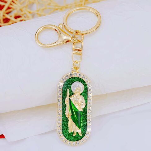 Santa Muerte/San Judas Tadeo/Virgin Mary Keychain - Gold Plated Pendant with Crystals & Multicolor Enamel Religious Charm in Saudi Arabia
