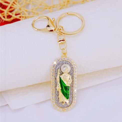 Santa Muerte/San Judas Tadeo/Virgin Mary Keychain - Gold Plated Pendant with Crystals & Multicolor Enamel Religious Charm in Saudi Arabia
