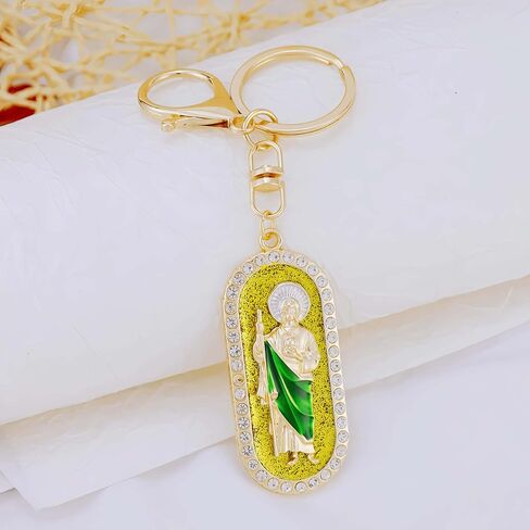Santa Muerte/San Judas Tadeo/Virgin Mary Keychain - Gold Plated Pendant with Crystals & Multicolor Enamel Religious Charm in Saudi Arabia