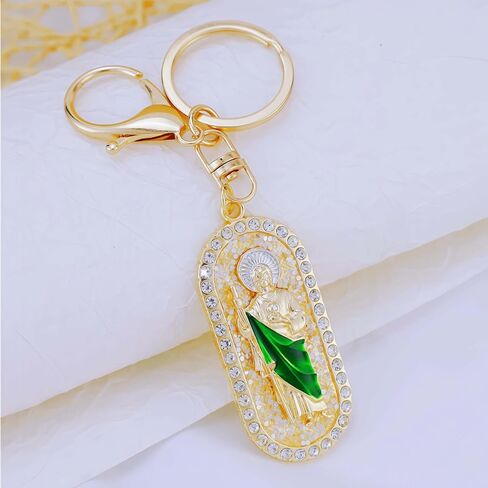 Santa Muerte/San Judas Tadeo/Virgin Mary Keychain - Gold Plated Pendant with Crystals & Multicolor Enamel Religious Charm in Saudi Arabia