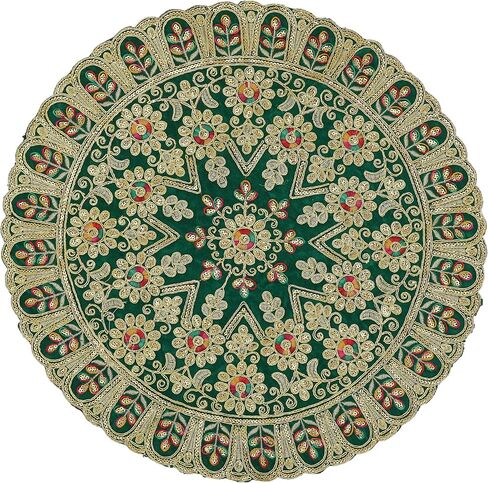 Round Velvet Pooja Cloth Mat Aasan Decorative Cloth with Sequence Work for Indian Traditional Multipurpose Pooja Festival New Year Decorations Items and Article Home Decor (Size :- 17")(Pink) in Kuwait