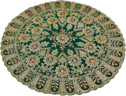 Round Velvet Pooja Cloth Mat Aasan Decorative Cloth with Sequence Work for Indian Traditional Multipurpose Pooja Festival New Year Decorations Items and Article Home Decor (Size :- 17")(Pink) in Kuwait