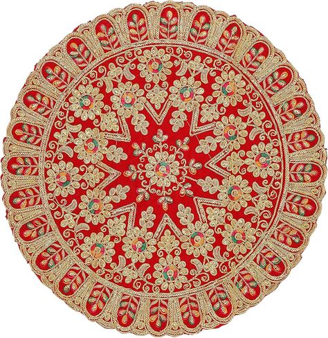 Round Velvet Pooja Cloth Mat Aasan Decorative Cloth with Sequence Work for Indian Traditional Multipurpose Pooja Festival New Year Decorations Items and Article Home Decor (Size :- 17")(Pink) in Kuwait