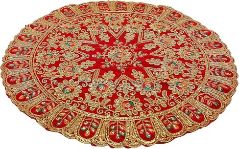 Round Velvet Pooja Cloth Mat Aasan Decorative Cloth with Sequence Work for Indian Traditional Multipurpose Pooja Festival New Year Decorations Items and Article Home Decor (Size :- 17")(Pink) in Kuwait