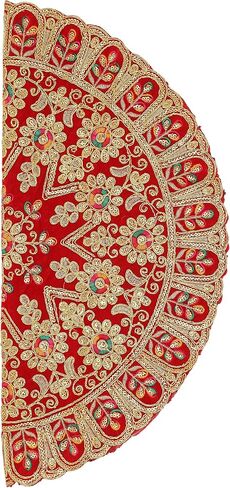 Round Velvet Pooja Cloth Mat Aasan Decorative Cloth with Sequence Work for Indian Traditional Multipurpose Pooja Festival New Year Decorations Items and Article Home Decor (Size :- 17")(Pink) in Kuwait