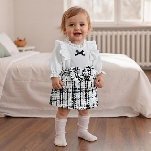 VISGOGO Toddler Girl Skirts Outfit Ribbed Long Sleeve Tops Plaid Tweed Pattern Skirt Beret Baby Fall Winter Clothes in Saudi Arabia
