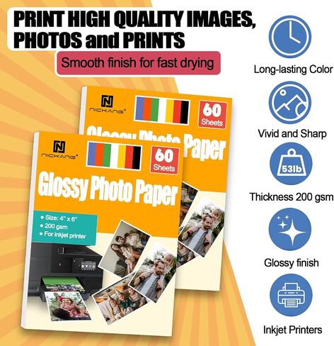 Glossy Photo Paper 8.5 x 11, 200gsm, 30 Sheets, Letter Size - Thick Picture Paper for Printer - Inkjet Photo Printer Paper in Saudi Arabia