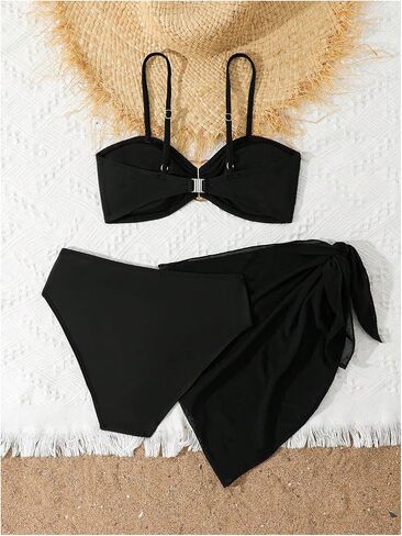 OYOANGLE Girl's 3 Piece Metallic Ring Bathing Suit High Waisted Hipster Bikini Swimsuit with Beach Skirt in Saudi Arabia