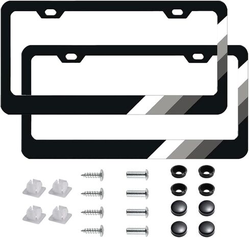 2Pcs License Plate Frames, License Tag Plate Universal Fit for Cars, Trucks and SUVs (BlackRedYellow-Right-Silver) in Kuwait