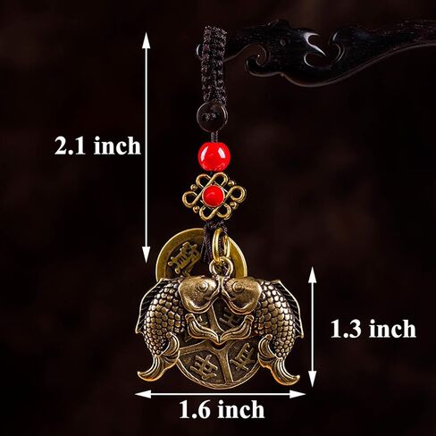 Brass Lucky Fish/Money Bag Keychain with Five Emperor Coins, Feng Shui Wealth Charm for Bag and Backpack in Saudi Arabia